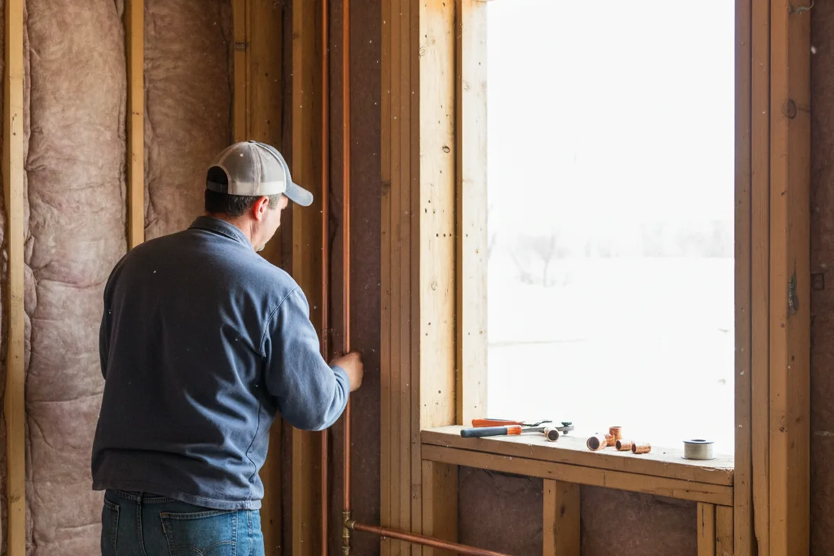 Licensed plumber running new copper supply lines in a Eltopia home